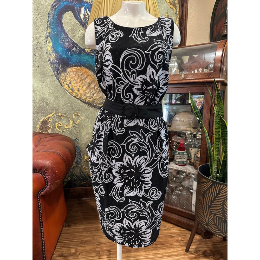 Alex Evenings Black Silver Sequin Floral Sheath Dress 14W - Picture 4 of 14